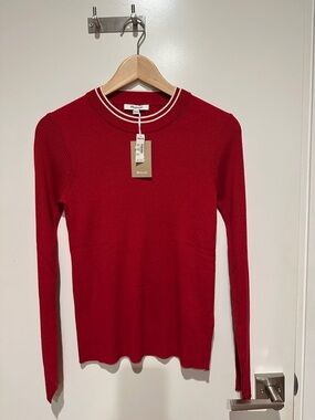Madewell Red Ribbed double layer merino wool/silk Long-Sleeve Crewneck sweater